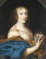 Portrait Of A Young Lady, Half Length, Holding A Bunch Flowers - (after) Louis Ferdinand (the Elder) Elle