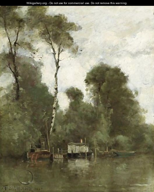 Boats At River Side - Paul Trouillebert