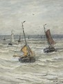 Sailboats On A Choppy Sea - Hendrik Willem Mesdag