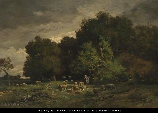 A Shepherd With His Flock 2 - Charles Émile Jacque