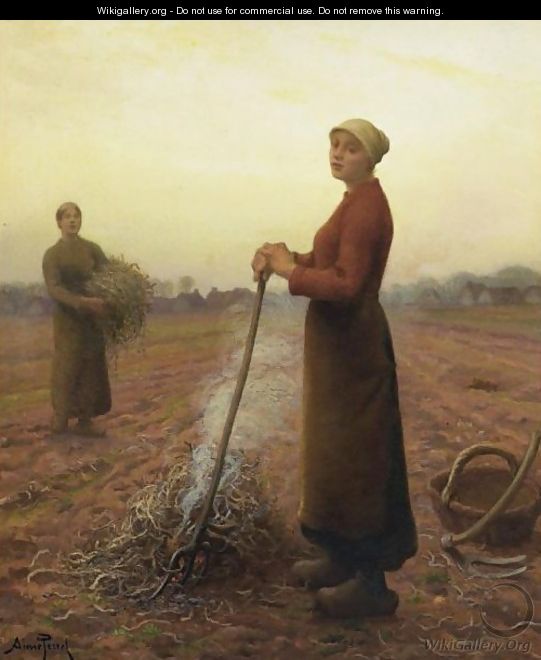 Peasant Girls In The Fields - Aime Perret