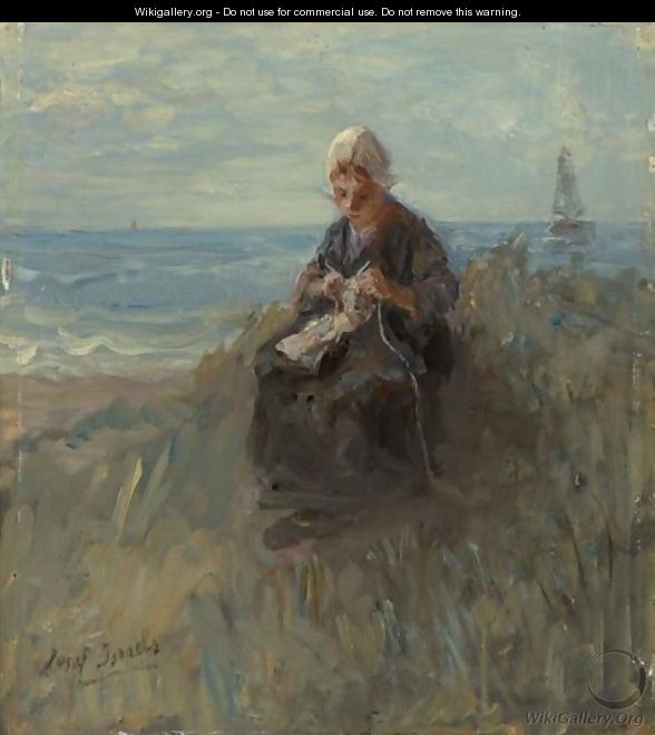 Woman Knitting By The Shore - Jozef Israels