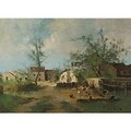 Farmyard With Chickens - Eugene Galien-Laloue