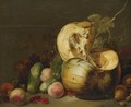 A Still Life With A Pumpkin, Peachs, Grapes, Cherries And Other Fruit - Hans Bollongier