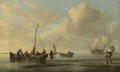 A Calm Day With Weyschuits Off A Beach, And Other Vessels Including A Man O' War Firing A Salute Offshore - Willem van de, the Elder Velde