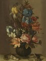 Still Life Of Roses, Tulips, Irises, French Marigold, And Lily Of The Valley In A Glass Vase - Balthasar Van Der Ast