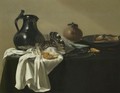 Still Life With A Pewter Jug, A Tazza On Its Side, A Bread Roll, A Crab In A Pewter Dish - Jan Jansz. den Uyl