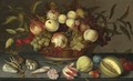 Still Life Of Peaches, Apples, Grapes, Cherries And Redcurrants In A Basket - Balthasar Van Der Ast