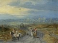 Travellers On A Country Road With A Village Beyond - Jan The Elder Brueghel