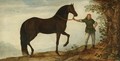 A Black Stallion With A Groom, In A Landscape - Roelandt Jacobsz Savery