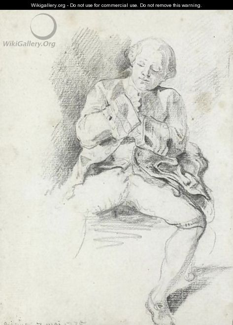 Study Of A Seated Man - Gabriel De Saint Aubin