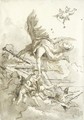 Fame, Surrounded By Putti, Seen From Below, Flying Around A Pediment - Giovanni Domenico Tiepolo