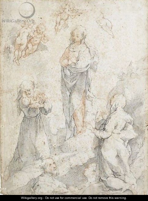 The Virgin With St Francis Holding The Christ Child, St Clare And Two Donors - (after) Federico Fiori Barocci