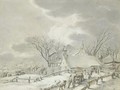 Winter Landscape With Peasants With A Sledge By A Farm, A Town Beyond - Jacob Cats