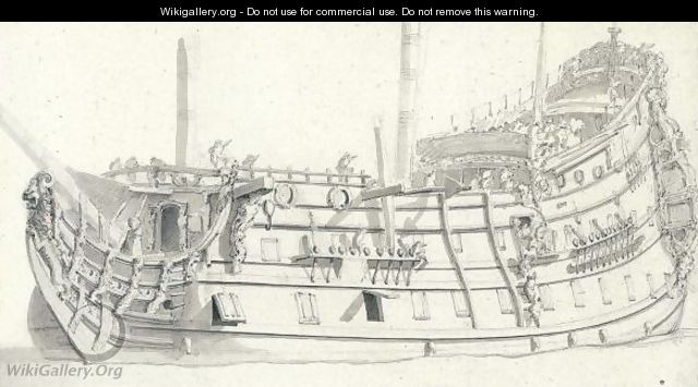 Study Of An English Man-Of-War, Seen From The Port Side - Willem van de, the Elder Velde