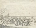 A Winter Landscape With Wagons And Figures On A Frozen River - Pieter Molijn