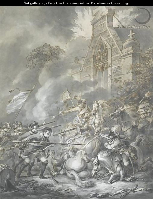 A Skirmish Between Cavalry Officers And Footsoldiers With Bayonets - Dirck Langendijk