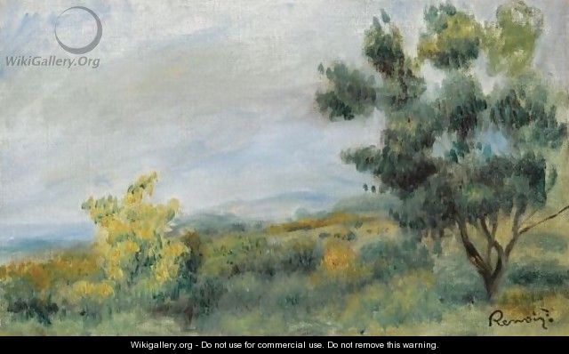Paysage, Arbres Au Premier Plan Et Fond De Mer - Pierre Auguste Renoir