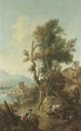 An Italianate River Landscape With Figures Resting In The Foreground - Giuseppe Zais