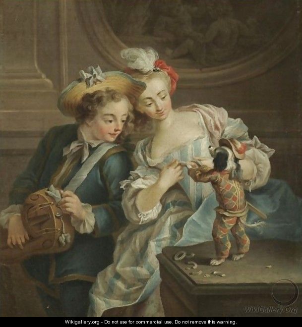 A Young Boy And Girl Dressing Up A Small Dog - (after) Jean Baptiste (or Joseph) Charpentier