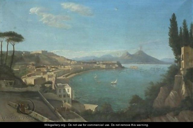 Naples, A View Of The Bay From Mergellina, With The Certosa Di San Martino And Santa Lucia, Mount Vesuvius Beyond - Neapolitan School