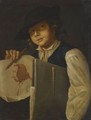 Portrait Of A Young Artist, Displaying One Of His Pen And Ink Drawings - German School