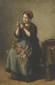 Peasant Woman Threading A Needle - Jules (Adolphe Aime Louis) Breton