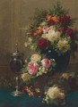 Still Life Of Flowers With A Coconut Chalice On A Table - Jean-Baptiste Robie