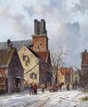 Figures In The Snow Covered Streets Of Ransdorp - Adrianus Eversen