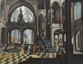 Interior Of A Gothic Church With Elegant Figures And Clerics - Flemish School