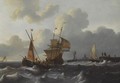 Dutch Shipping In Choppy Waters Near A Dutch Village - Wigerus Vitringa