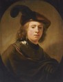Portrait Of A Young Man, Half Length, Wearing A Brown Plumed Beret And A Brown Coat With A Gorget - (after) Harmenszoon Van Rijn Rembrandt