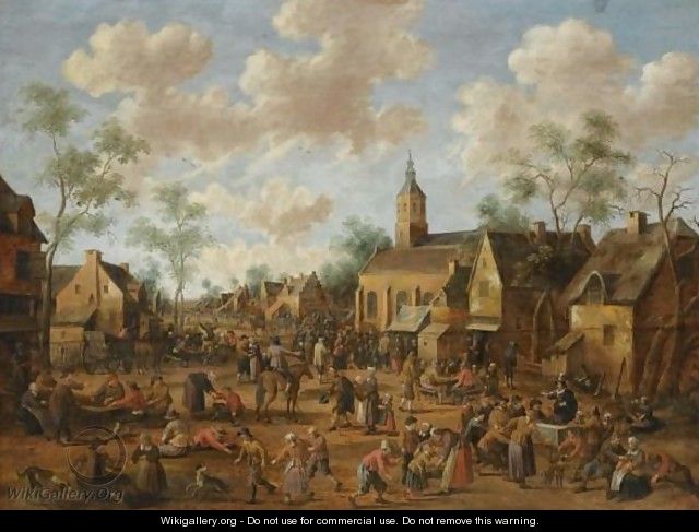 A Village Kermesse, With Numerous Figures Feasting And Conversing In The Street - Joost Cornelisz. Droochsloot