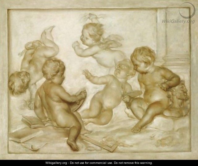 Five Putti Representing An Allegory Of The Arts - (after) Martinus Josephus Geeraerts
