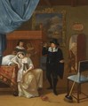 A Bedroom Interior With An Ill Lady And A Doctor, Other Figures In The Background - Hendrick Carre