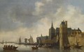 A River Landscape With Fishermen In Small Vessels Near The City Of Antwerp, With A Church Tower On The Right, Sailing Boats In The Background - (after) Jan Van Goyen