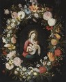 The Virgin And Child In A Garland Of Roses, Forget-Me-Nots, Daisies, Snowdrops, A Lily, A Parrot Tulip And Other Flowers - Isaac Cruikshank