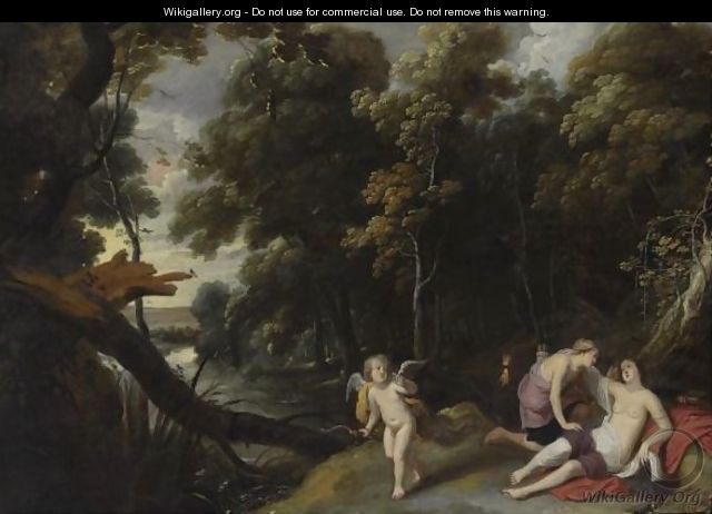 A Forest Landscape With Jupiter, Disguised As Diana, Bending Over The Reclining Callisto, An Eagle And Cupid Nearby - (after) Frans Wouters