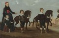 A Lady With Her Daughter And Two Sons And Their Pet Ponies - Dutch School