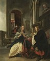 An Elegant Couple Playing Cards - (after) Gabriel Metsu