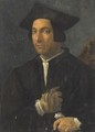 Portrait Of A Gentleman, Half-Length, Wearing A Black Jacket And Hat, And One Glove, And Holding A Letter - Francesco Franciabigio