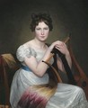Portrait Of A Young Lady, Seated, In A White Dress, Holding A Lyre - Adele Romany