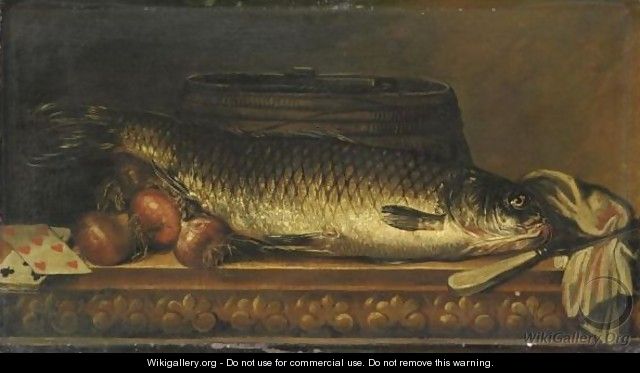 Natura Morta Con Un Pesce, Cipolle E Carte Da Gioco - Netherlandish School