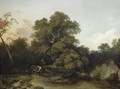 A Young Maid Watering The Cattle In A Wooded, River Landscape - Philip Jacques de Loutherbourg
