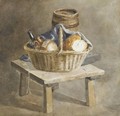 Still Life With Basket, Bread, Bottles And A Keg By A Table - Peter de Wint