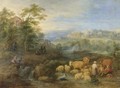 A Summer Landscape With Shepherds And Herdsmen Resting Their Sheep And Cattle By A Stream - Theobald Michau
