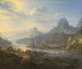 An Extensive Rhenish River Landscape With Barges And Mountains Beyond - Herman Saftleven