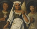 An Allegory With An Old Lady Spinning Flanked By Two Male Peasants - Cremonese School