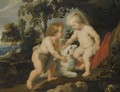 The Infant Christ And St. John The Baptist In A Landscape - (after) Sir Peter Paul Rubens