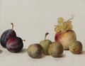 Still Life Plums, Peach And Grapes - Helen Searle Pattison